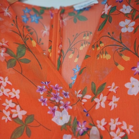 Calvin Klein Orange Floral High Low Dress - Picture 13 of 16